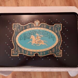VTG 20" x 13" Black Metal Serving Tray w/ Artist Ned Harris's Paul Revere's Ride